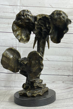 Elephant Family Abstract Bronze Bust Statue Sculpture Head Signed Modern Art 16