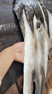 3D Wall Art Wood Canvas w/ Painted Cutout Metal Horse Peeking Over Barn Door Fence