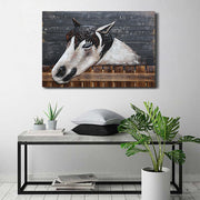 3D Wall Art Wood Canvas w/ Painted Cutout Metal Horse Peeking Over Barn Door Fence