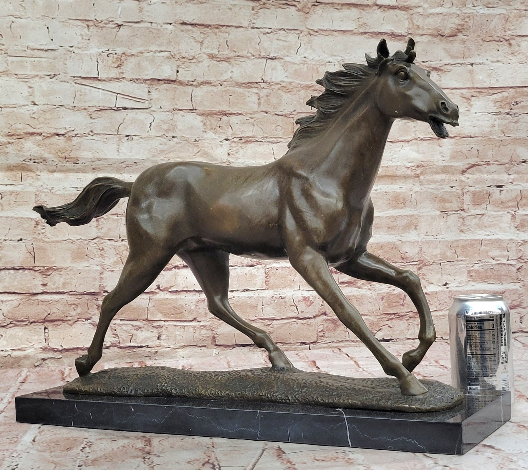 Milo Running Horse Bronze Sculpture – Realistic Equine Art on Marble Base