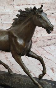 Milo Running Horse Bronze Sculpture – Realistic Equine Art on Marble Base