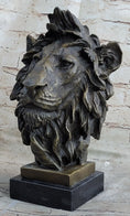 Load image into Gallery viewer, Hot Cast Bronze Male Lion Bust Sculpture Statue Original Art on Marble Base
