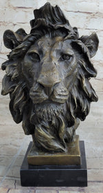 Hot Cast Bronze Male Lion Bust Sculpture Statue Original Art on Marble Base