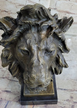 Hot Cast Bronze Male Lion Bust Sculpture Statue Original Art on Marble Base
