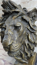 Hot Cast Bronze Male Lion Bust Sculpture Statue Original Art on Marble Base