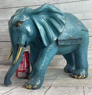Green Blue Elephant Bronze Sculpture Statue Figure Figurine Signed Original Art
