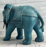 Green Blue Elephant Bronze Sculpture Statue Figure Figurine Signed Original Art