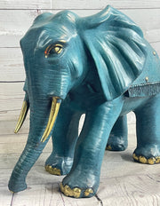 Green Blue Elephant Bronze Sculpture Statue Figure Figurine Signed Original Art