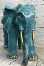 Green Blue Elephant Bronze Sculpture Statue Figure Figurine Signed Original Art