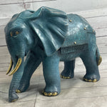 Extra Large Heavy Wildlife Elephant by French Artist Barye Green Patina Bronze Statue
