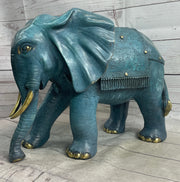 Extra Large Heavy Wildlife Elephant by French Artist Barye Green Patina Bronze Statue