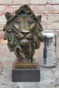 Load image into Gallery viewer, Male Lion Bronze Bust Statue Sculpture Figure on Black Marble Base Signed Barye 9" x 4"
