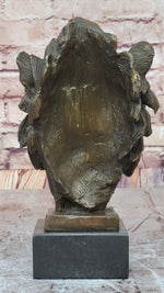 Male Lion Bronze Bust Statue Sculpture Figure on Black Marble Base Signed Barye 9