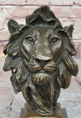 Load image into Gallery viewer, Male Lion Bronze Bust Statue Sculpture Figure on Black Marble Base Signed Barye 9" x 4"
