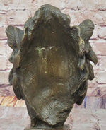 Male Lion Bronze Bust Statue Sculpture Figure on Black Marble Base Signed Barye 9