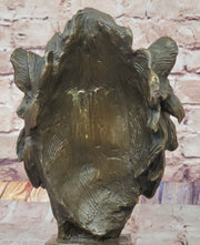 Male Lion Bronze Bust Statue Sculpture Figure on Black Marble Base Signed Barye 9