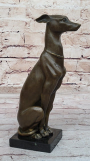Greyhound Whippet Slender Dog Bronze Metal Modern Art Sculpture Statue Figure Marble Base