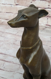 Greyhound Whippet Slender Dog Bronze Metal Modern Art Sculpture Statue Figure Marble Base