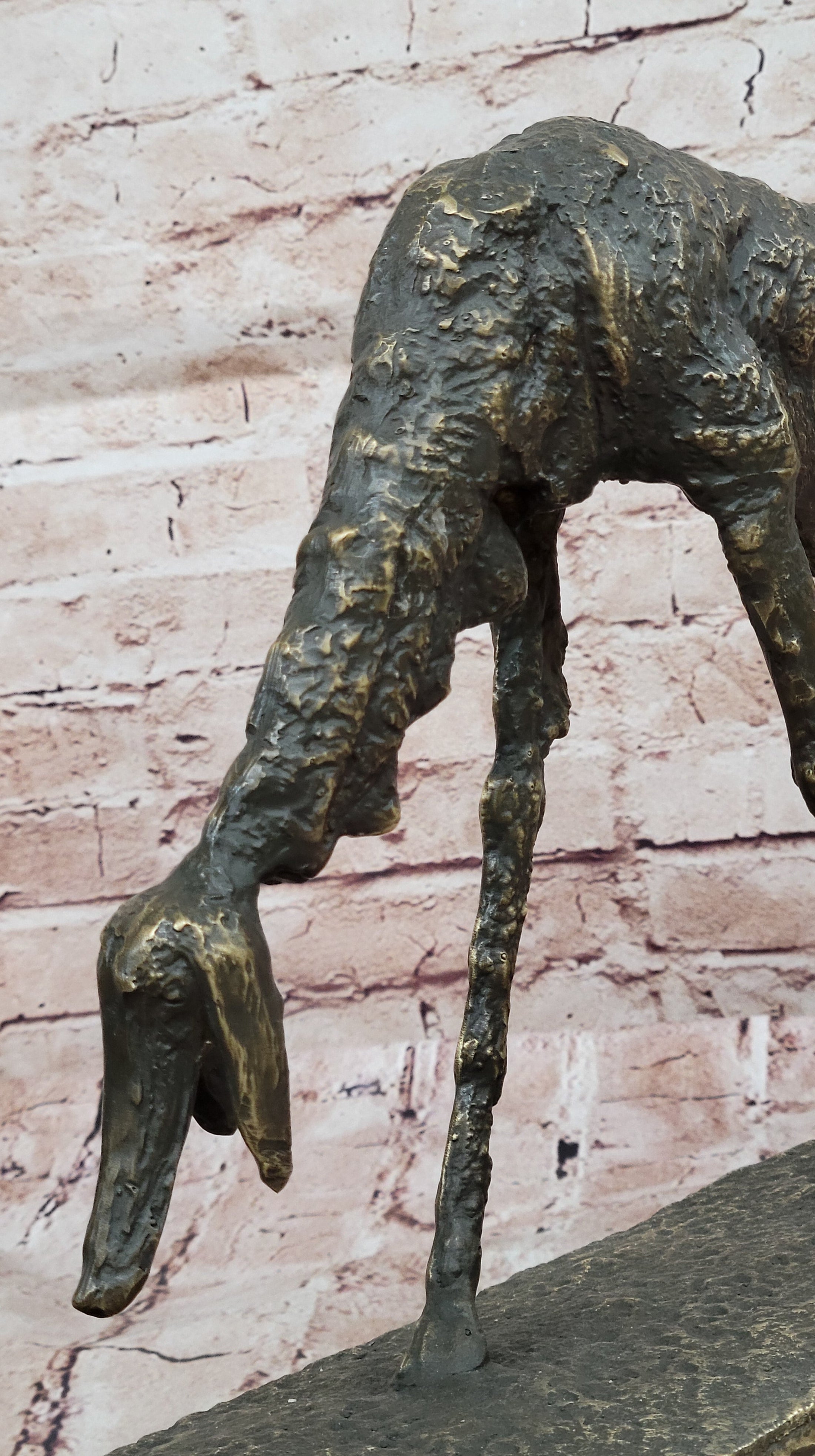 Abstract Surrealist Bronze Dog Sculpture Statue on Marble Base