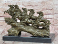 Load image into Gallery viewer, Eight Galloping Horses Bronze Sculpture on Marble Base Signed M. Lopez

