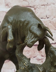 Bull and Bear Bronze Sculpture - Financial Market Symbol Animal Art