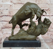 Bull and Bear Bronze Sculpture - Financial Market Symbol Animal Art