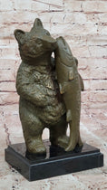 Load image into Gallery viewer, Bronze Bear Welcome Statue – Bear with Fish Cabin Decor
