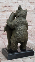 Load image into Gallery viewer, Bronze Bear Welcome Statue – Bear with Fish Cabin Decor
