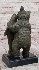 Bronze Bear Welcome Statue – Bear with Fish Cabin Decor