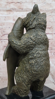 Bronze Bear Welcome Statue – Bear with Fish Cabin Decor