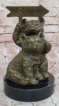 Load image into Gallery viewer, Adorable Bear Cub Welcome Statue – Bronze Finish Home Decor
