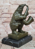 Load image into Gallery viewer, Bear Playing Saxophone Bronze Sculpture - Whimsical Animal Music Art
