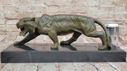 Roaring Bronze Tiger Sculpture on Marble Base – Wildlife Art 