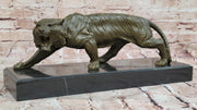 Roaring Bronze Tiger Sculpture on Marble Base – Wildlife Art 