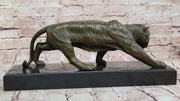 Roaring Bronze Tiger Sculpture on Marble Base – Wildlife Art 