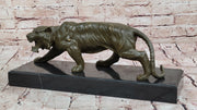 Roaring Bronze Tiger Sculpture on Marble Base – Wildlife Art 