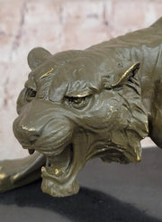 Roaring Bronze Tiger Sculpture on Marble Base – Wildlife Art 