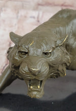 Roaring Bronze Tiger Sculpture on Marble Base – Wildlife Art 