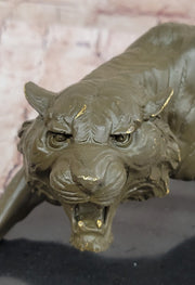 Roaring Bronze Tiger Sculpture on Marble Base – Wildlife Art 