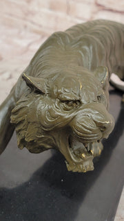 Roaring Bronze Tiger Sculpture on Marble Base – Wildlife Art 