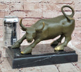 Load image into Gallery viewer, Aggressive Bull Bronze Sculpture on Marble Stand Signed Fisher
