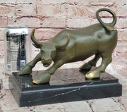 Aggressive Bull Bronze Sculpture on Marble Stand Signed Fisher