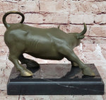 Aggressive Bull Bronze Sculpture on Marble Stand Signed Fisher