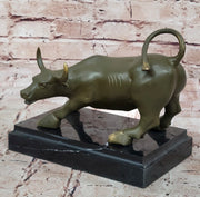 Aggressive Bull Bronze Sculpture on Marble Stand Signed Fisher
