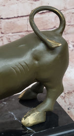 Aggressive Bull Bronze Sculpture on Marble Stand Signed Fisher