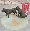 Load image into Gallery viewer, Bronze Bulldog & Pug Dog Figurines on Marble - Soap Dish Ashtray Handmade Art
