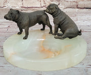 Bronze Bulldog & Pug Dog Figurines on Marble - Soap Dish Ashtray Handmade Art