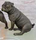 Load image into Gallery viewer, Bronze Bulldog & Pug Dog Figurines on Marble - Soap Dish Ashtray Handmade Art
