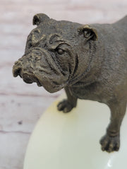 Bronze Bulldog & Pug Dog Figurines on Marble - Soap Dish Ashtray Handmade Art