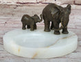 Load image into Gallery viewer, Bronze Metal Elephant Mother & Calf on Marble Soap Dish Ashtray

